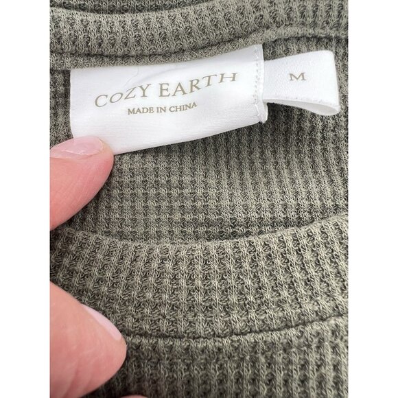 Cozy Earth army green waffle knit short slv tshirt M comfy oversized bamboo - Picture 3 of 9